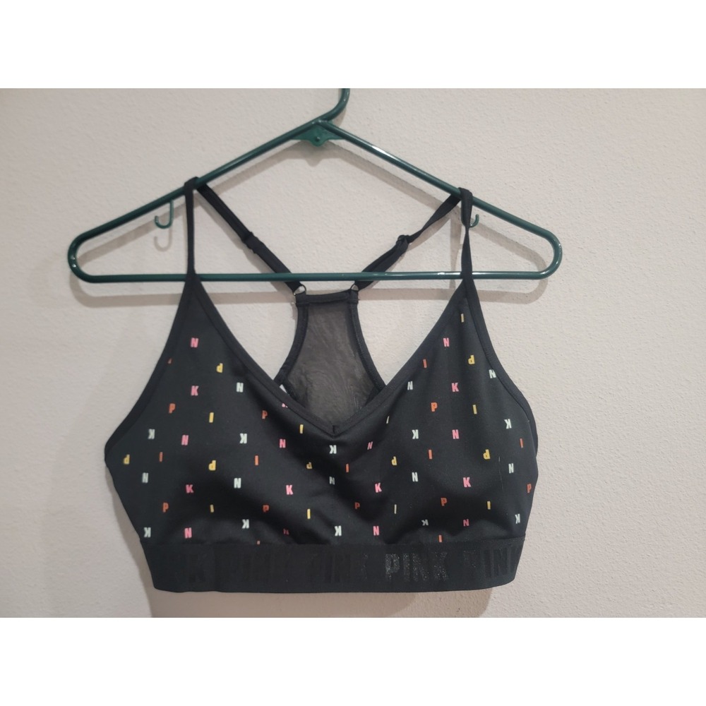 PINK Active Letter Print V-Neck Halter Ultimate Lightly Lined Sports Bra M NWT